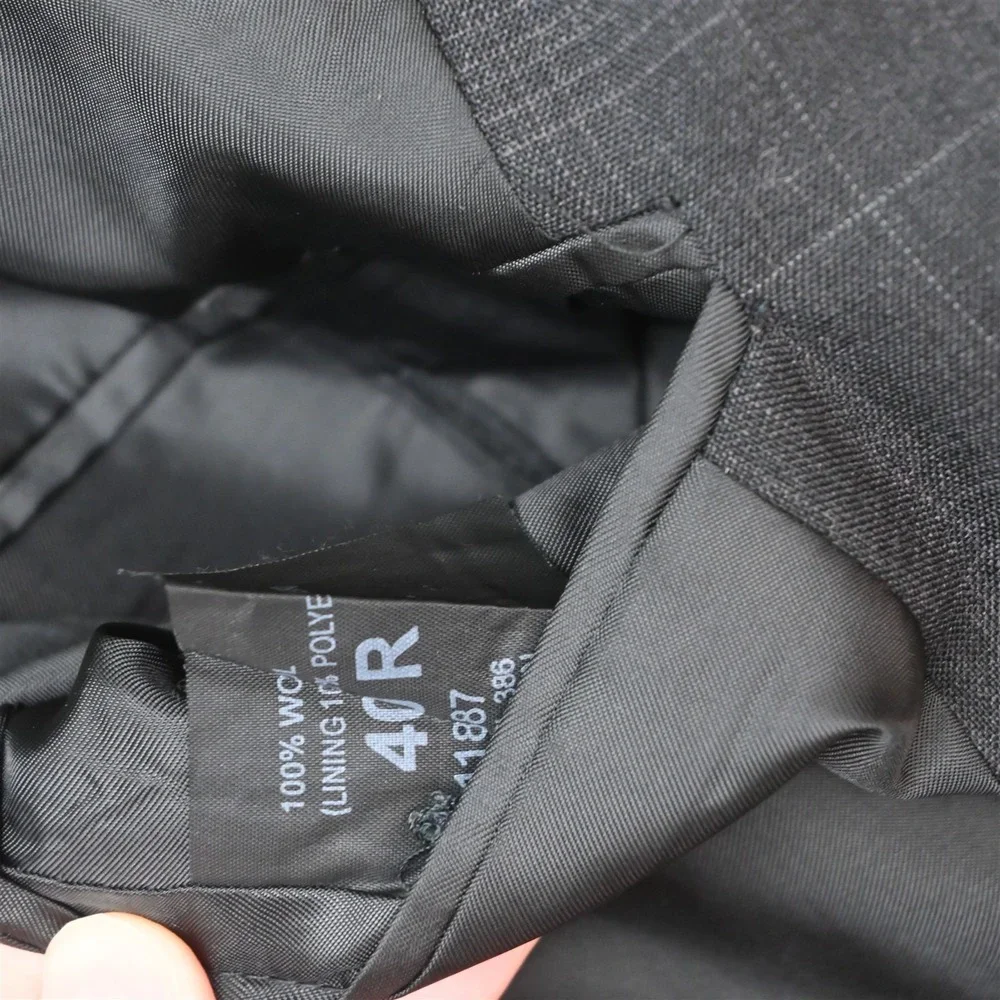Vtg Y2K 2000s Boxy 40R 32x30 Gray Check Mens Jacket Pants Suit